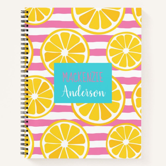 Lemon Slice Pink Stripe Notebook (Front)