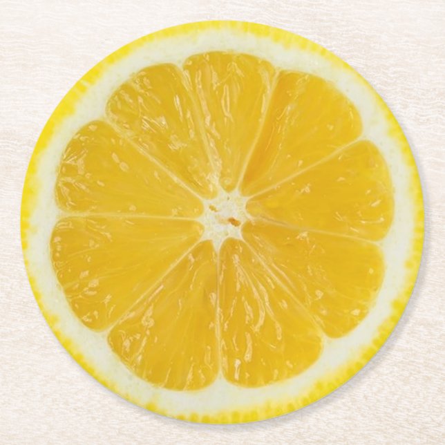 Lemon Slice Round Paper Coaster (Front)