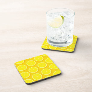 Lemon slice set of 6 yellow coasters