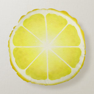 Lemon Slice (Watercolor) Round Pillow