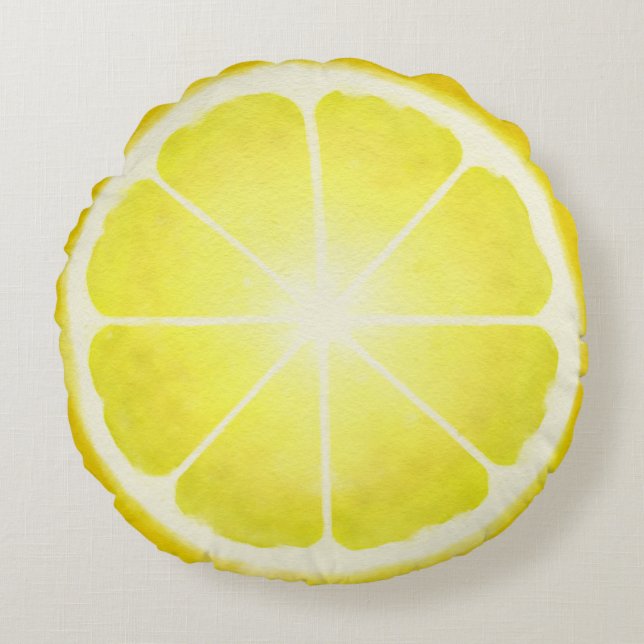 Lemon Slice (Watercolor) Round Pillow (Front)