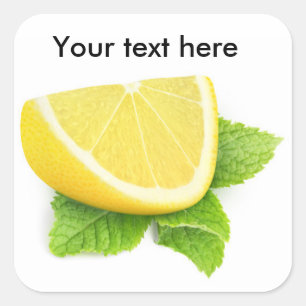 Lemon slice with mint leaf square sticker