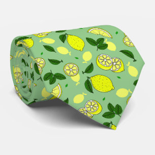 Lemon Slices and Green Leaves Lemon Food Pattern Neck Tie