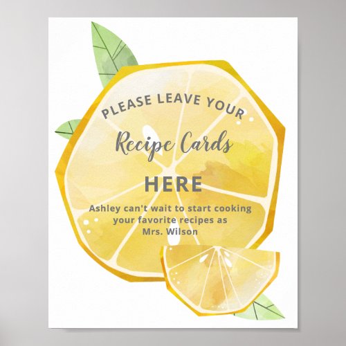 Lemon Slices Bridal Shower Recipe Cards Sign