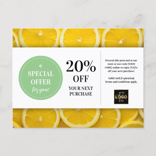 Lemon Slices Custom Coupon Discount Postcard