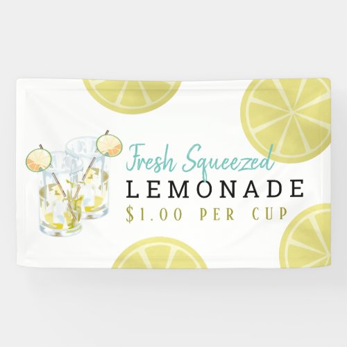 Lemon Slices Lemonade Stand Kids White Banner