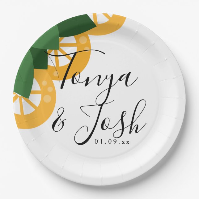 Lemon Slices Modern Country Wedding Paper Plates (Front)