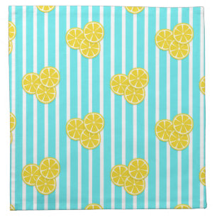 Lemon Slices on Aqua Stripes Cloth Napkin