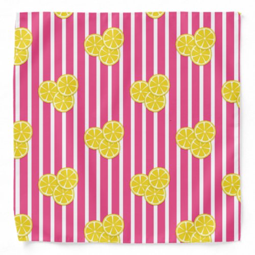 Lemon Slices on Hot Pink Stripes Bandana