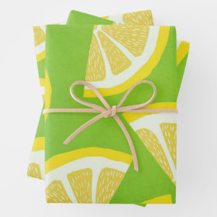 Lemon Slices on Lime Green Background Wrapping Paper Sheets
