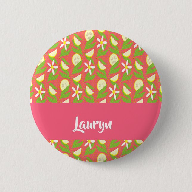 Lemon slices on polka dots button (Front)