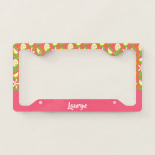 Lemon slices on polka dots license plate frame