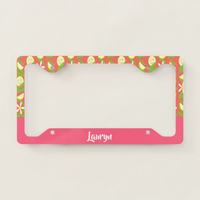 Lemon slices on polka dots license plate frame (Front)