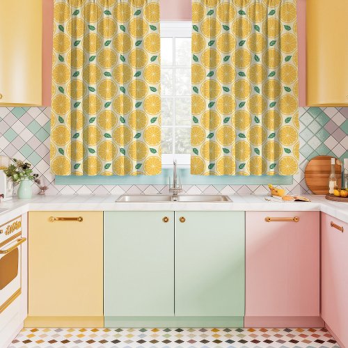 Lemon Slices On Yellow Kitschy Kitchen Curtains