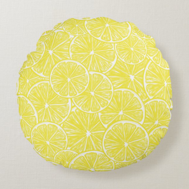 Lemon slices pattern design round pillow (Front)