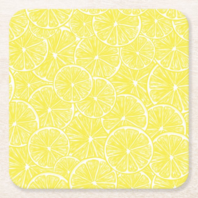 Lemon slices pattern design square paper coaster (Front)
