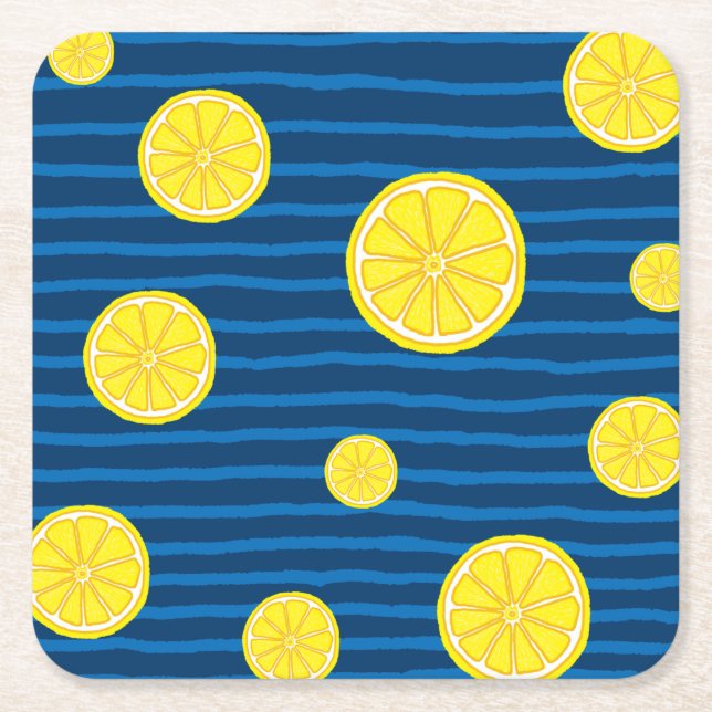 Lemon slices pattern square paper coaster (Front)