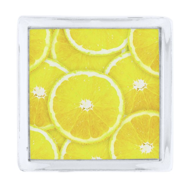 Lemon slices silver finish lapel pin (Front)