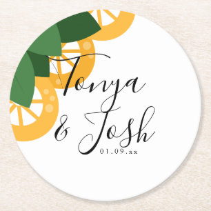 Lemon Slices Southern Wedding Greenery Round Paper Coaster