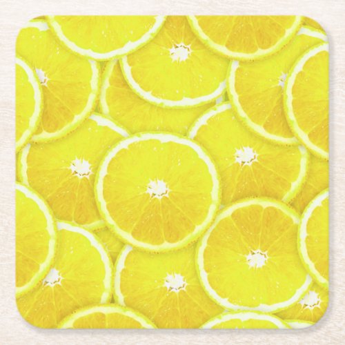 Lemon slices square paper coaster