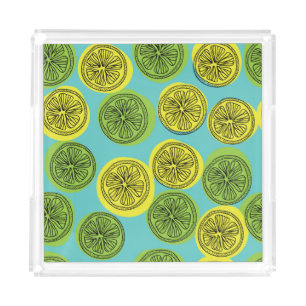 Lemon slices vintage illustration. acrylic tray