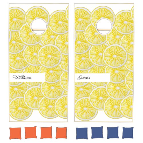 Lemon Slices Watercolor Art Personalized Cornhole Set