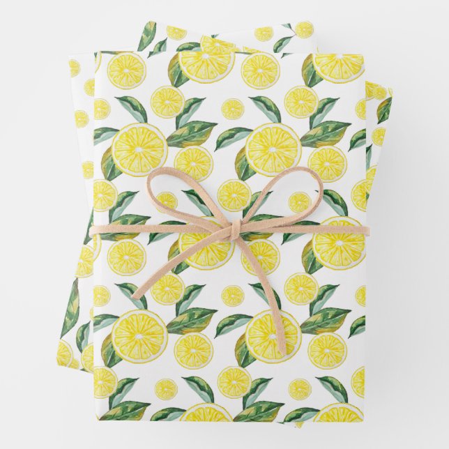 Lemon Slices Watercolor Art Wrapping Paper Sheets (In situ)