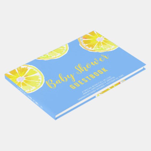 Lemon Slices Watercolor Baby Shower Blue Guest Book