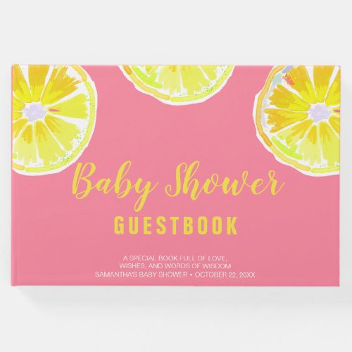 Lemon Slices Watercolor Baby Shower Pink Guest Book