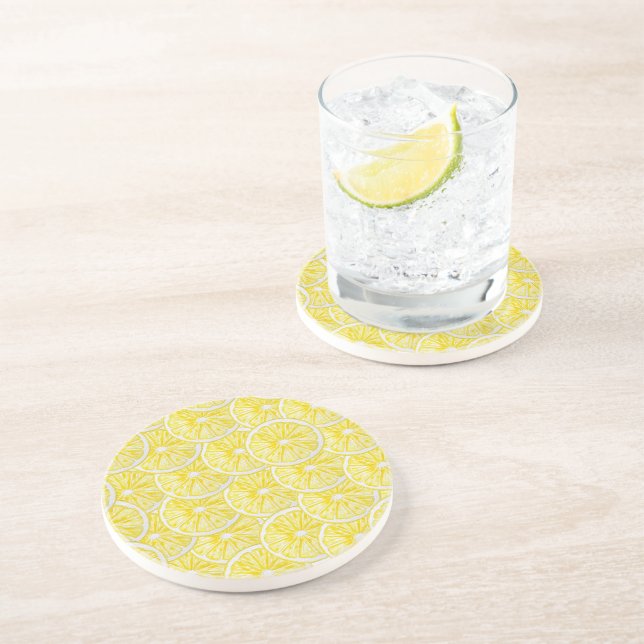 Lemon Slices Watercolor Pattern Coaster (Side)