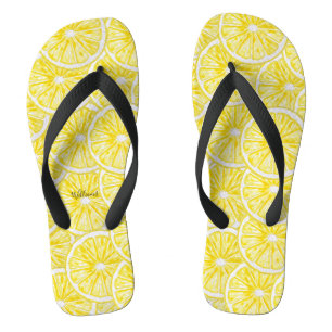 Lemon Slices Watercolor Pattern Flip Flops