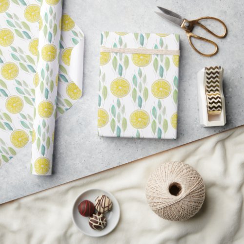 Lemon Slices Watercolor Pattern Wrapping Paper