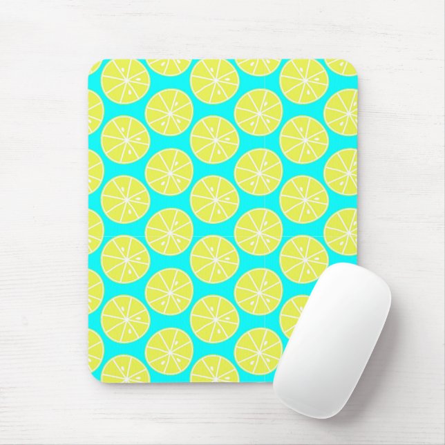 Lemon slised on blue background mouse pad (With Mouse)