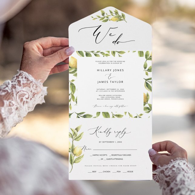 Lemon Sorrento Amalfi Coast Calligraphy Wedding All In One Invitation (Creator Uploaded)