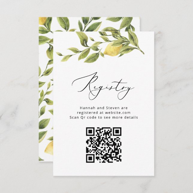 Lemon Sorrento Amalfi QR Code Wedding Registry Enclosure Card (Front/Back)