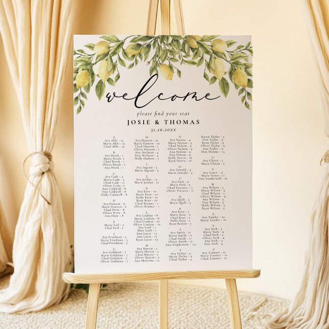 Lemon Sorrento Mediterranean Wedding Seating Plan Foam Board (Creator Uploaded)