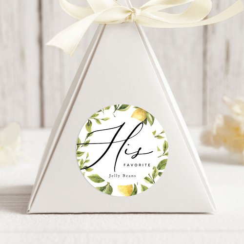 Lemon Sorrento Wedding His Favorite Favor  Classic Round Sticker