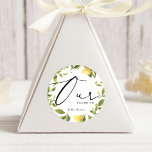 Lemon Sorrento Wedding Our Favorite Favor  Classic Round Sticker<br><div class="desc">Evoke the sunny splendor of an Amalfi Coast wedding with the Yellow Lemon Mediterranean Wedding collection! Infused with the zest of summer citrus, the invitations, signs, and decor radiate warmth, elegance, and charming lemon graphics paired with a gorgeous calligraphy font. Celebrate your love amidst the breezy allure of the coast,...</div>