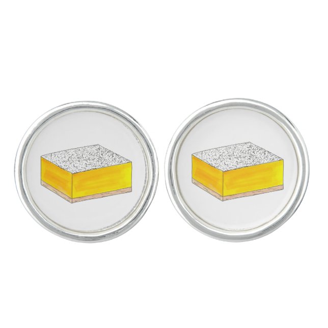 Lemon Square Bar Pastry Dessert Bake Sale Yellow Cufflinks (Front)