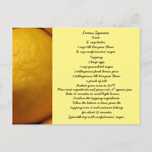 Lemon Squares Recipe Postcard