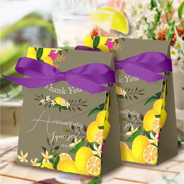 Lemon Squeeze Anniversary Thank You Favor Boxes (10th Wedding Anniversaay Lemon Squeeze Thank You Favors Box)