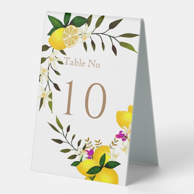 Lemon Squeeze Anniversary White Table Tent (Front)