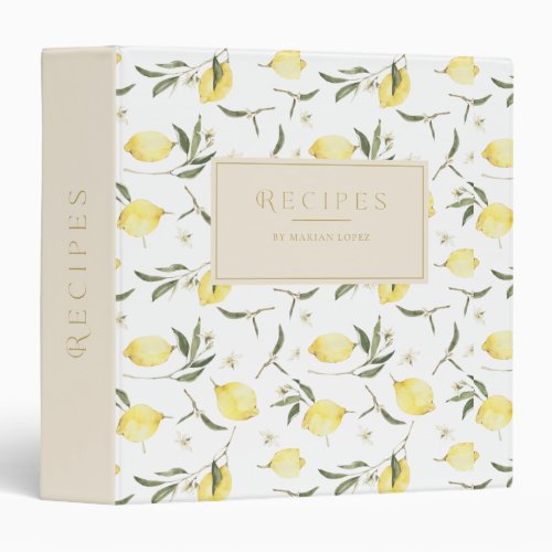 Lemon Squeeze Citrus Golden Recipe 3 Ring Binder