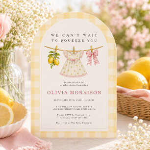Lemon Squeeze Clothesline Gingham Girl Baby Shower Invitation