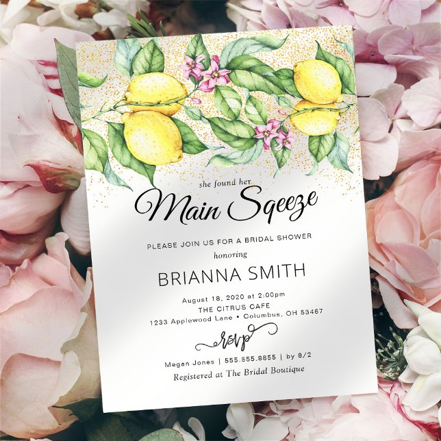 Lemon Squeeze Glitter Bridal Shower Invitation (Creator Uploaded)