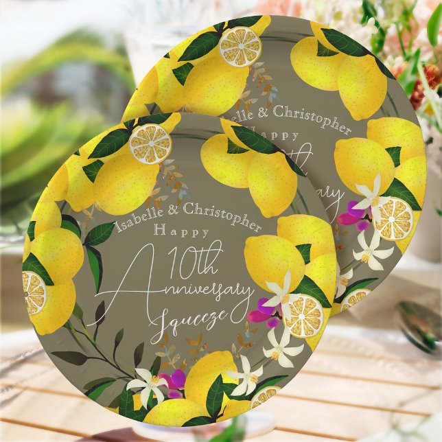 Lemon Squeeze  Paper Plates (10th Anniversary Wedding 
Party Paper Plate)