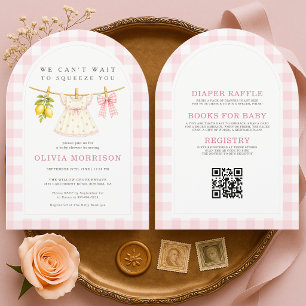 Lemon Squeeze Pink Girl Clothesline Baby Shower Invitation
