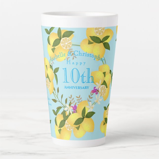 Lemon Squeeze Wedding Anniversary Blue Latte Mug (Front)