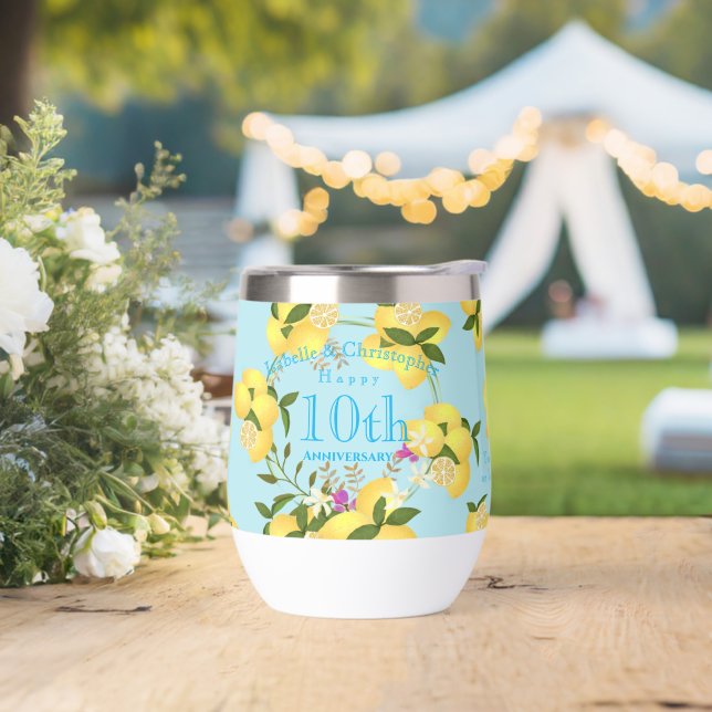 Lemon Squeeze Wedding Anniversary Blue Thermal Wine Tumbler (Wedding)