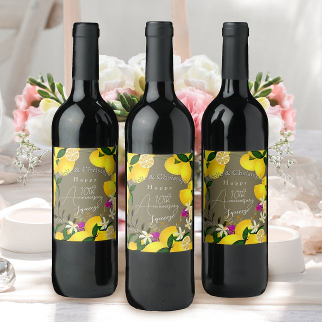 Lemon Squeeze  Wine Label (10th Wedding Anniversary Wine Bottle Label)